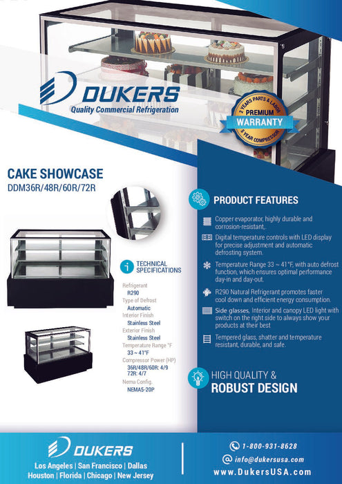 Dukers DDM60R – Straight Glass 60″ Cake Showcase, Bakery Cases, Refrigerator