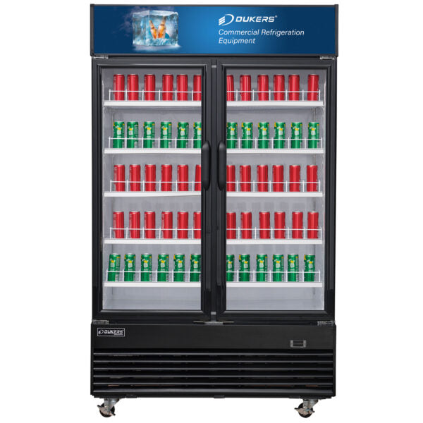 Dukers DSM-33R Commercial Glass Swing 2-Door Merchandiser Refrigerator, Digital temperature controls, LED Lighting