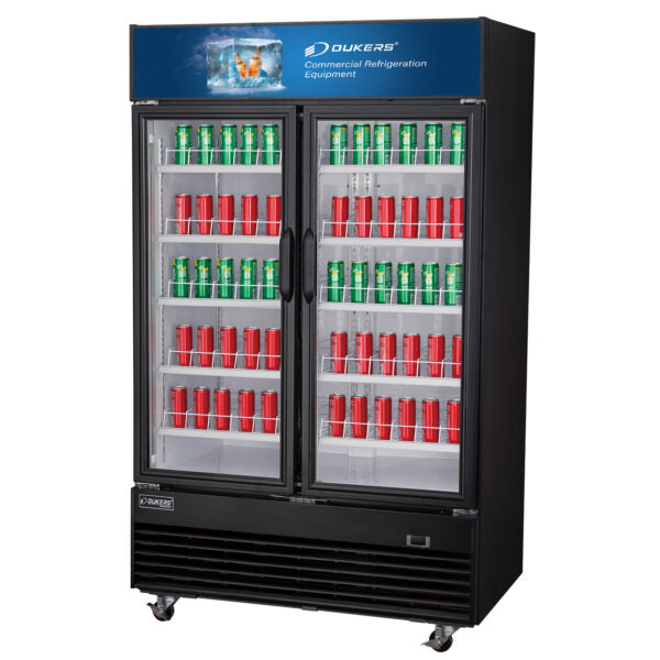 Dukers DSM-33R Commercial Glass Swing 2-Door Merchandiser Refrigerator, Digital temperature controls, LED Lighting